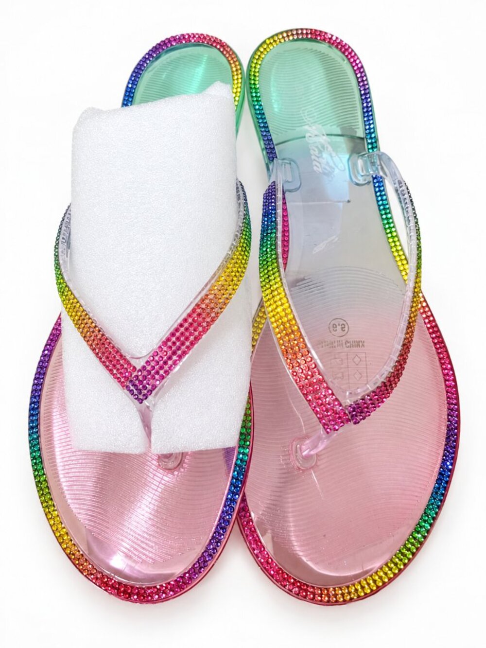 Mata Shoes Rhinestone Jelly Sandals Rainbow